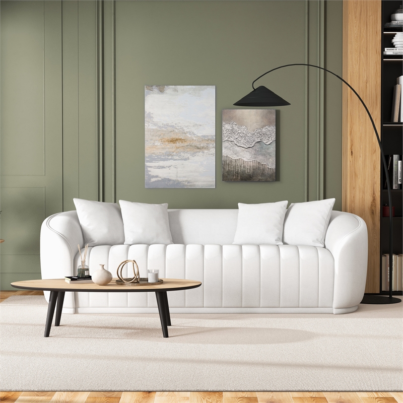 Pemberly Row Mid-Century Modern Luxury Tight Back Boucle Couch in White