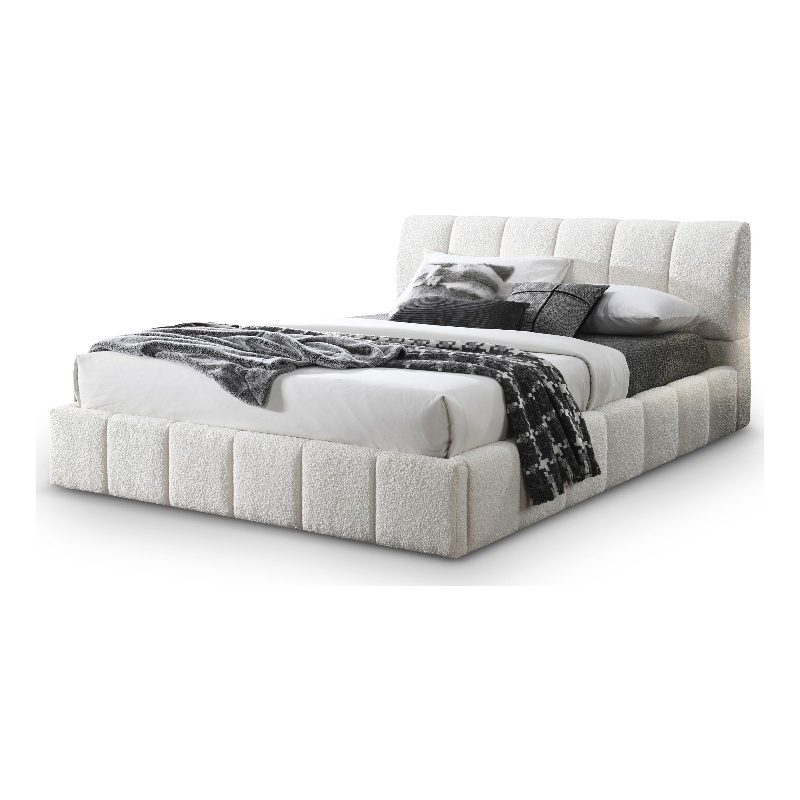 Pemberly Row Upholstered Fabric & Solid Wood King Platform Bed in White