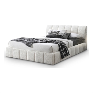 Pemberly Row Upholstered Fabric & Solid Wood King Platform Bed in White