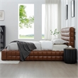 Pemberly Row King Size Faux Leather Upholstered Bed Fram in Brown