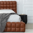 Pemberly Row King Size Faux Leather Upholstered Bed Fram in Brown