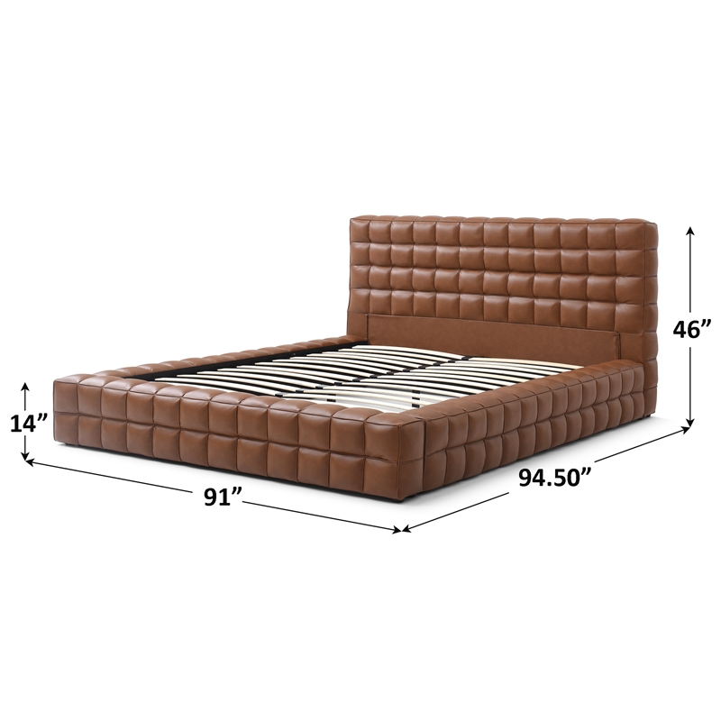 Pemberly Row King Size Faux Leather Upholstered Bed Fram in Brown