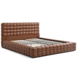 Pemberly Row King Size Faux Leather Upholstered Bed Fram in Brown