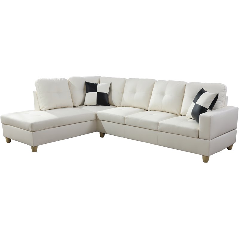 Pemberly Row Contemporary Left-Facing Sectional Sofa Set in Off White