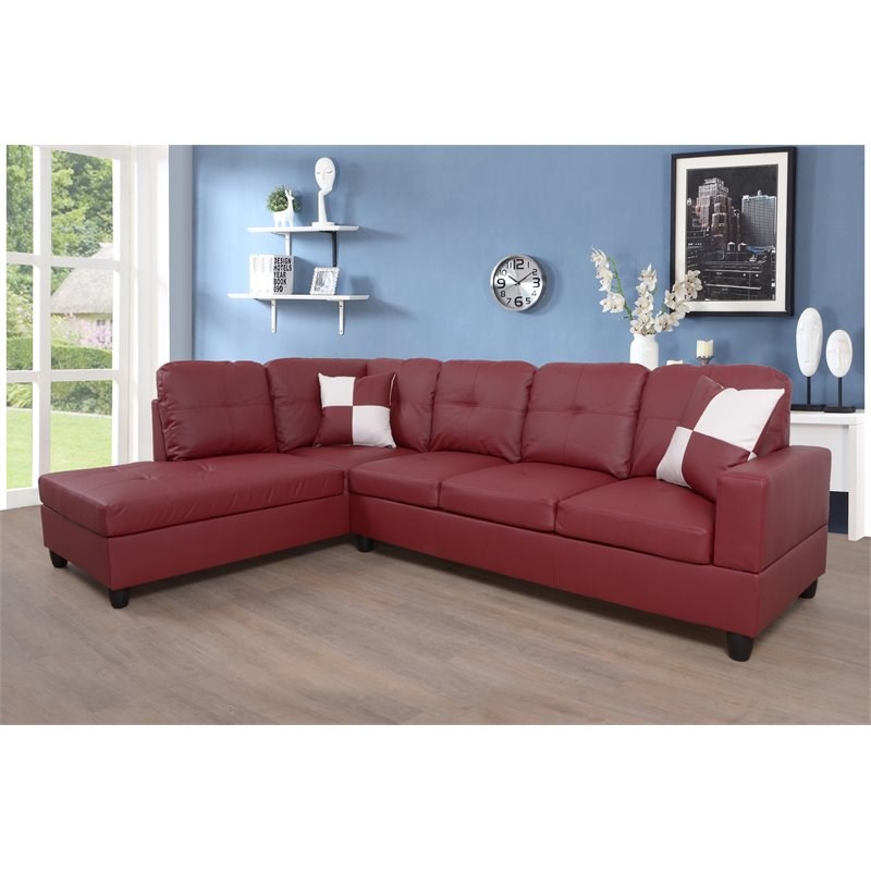 Pemberly Row Contemporary Left-Facing Sectional Sofa Set in Wine Red