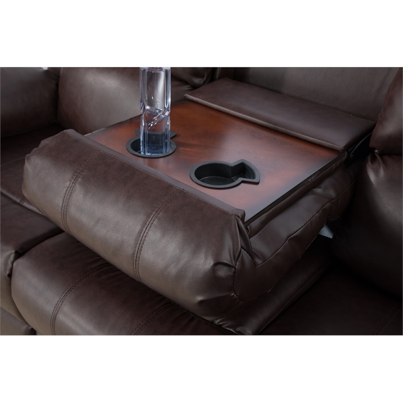 Pemberly Row Contemporary 3-Pieces Faux Leather Recliner Sofa Set in Espresso