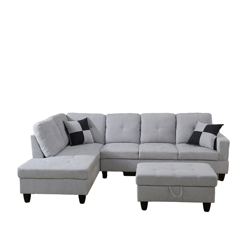 Pemberly Row Contemporary Left-Facing Sectional & Ottoman in Gray/White