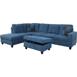 Pemberly Row Contemporary Left-Facing Sectional & Ottoman in Lake Blue