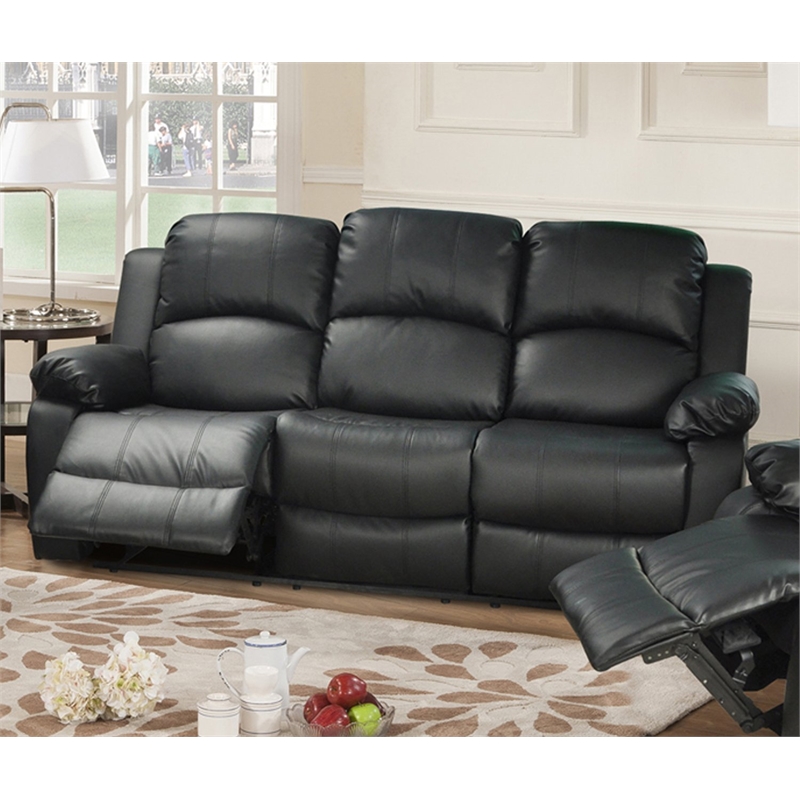 Pemberly Row Contemporary 2-Pieces Faux Leather Recliner Sofa Set in Black