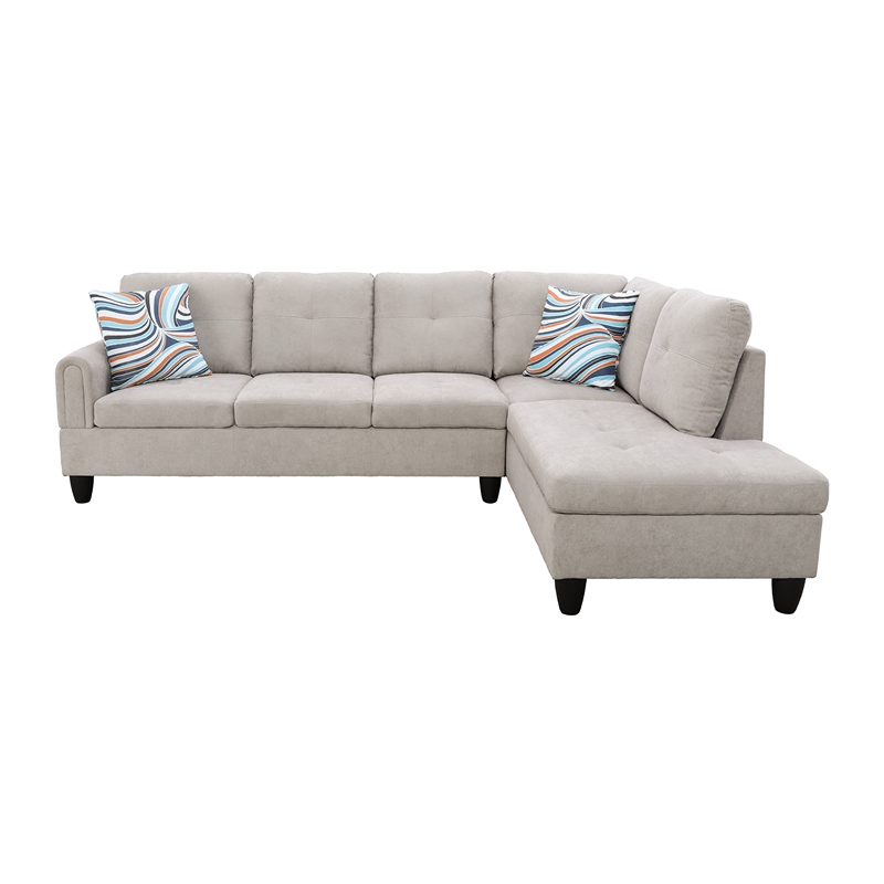 Pemberly Row Contemporary Linen Fabric Sectional Sofa Set in Gray