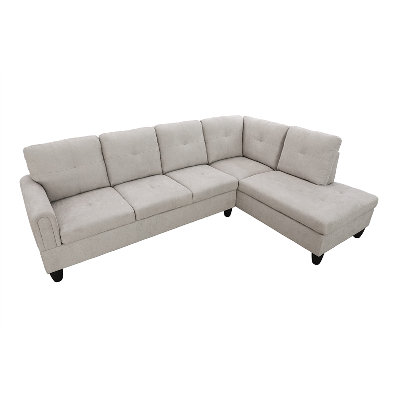 Pemberly Row Contemporary Linen Fabric Sectional Sofa Set in Gray