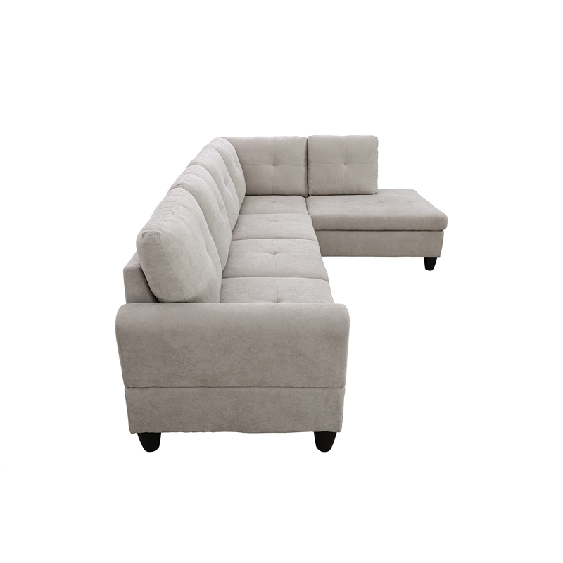 Pemberly Row Contemporary Linen Fabric Sectional Sofa Set in Gray