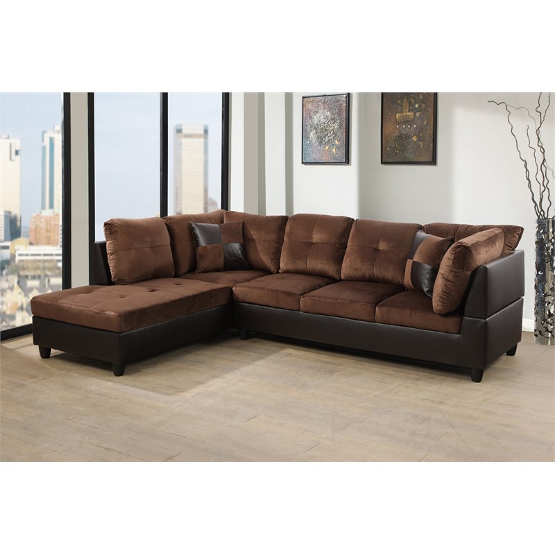 Pemberly Row Contemporary Microfiber Fabric Left Facing Sectional in Chocolate