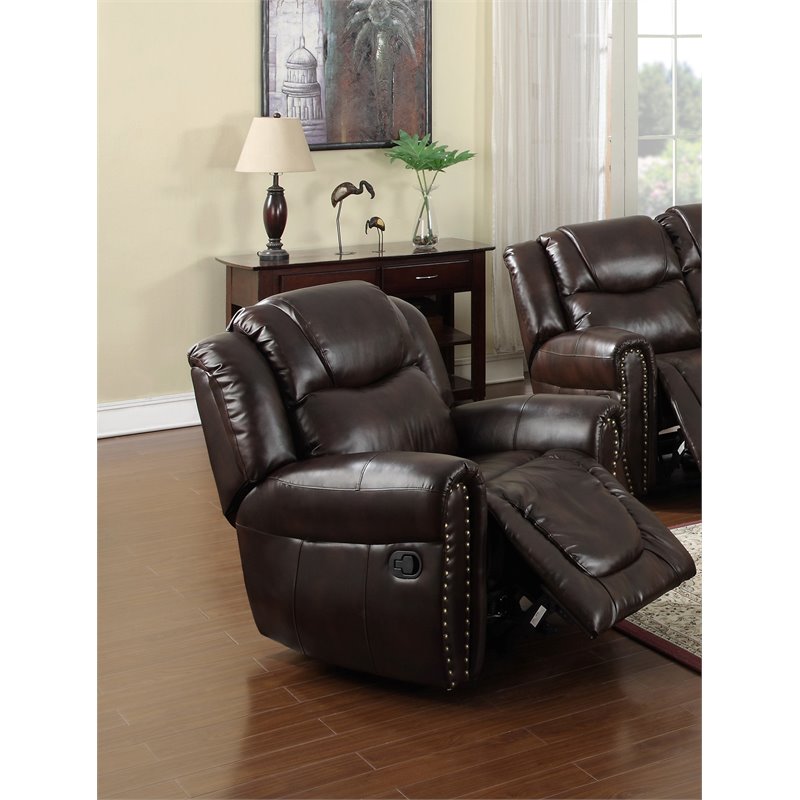 Pemberly Row Contemporary 3-piece Faux Leather Living Room Set in Espresso