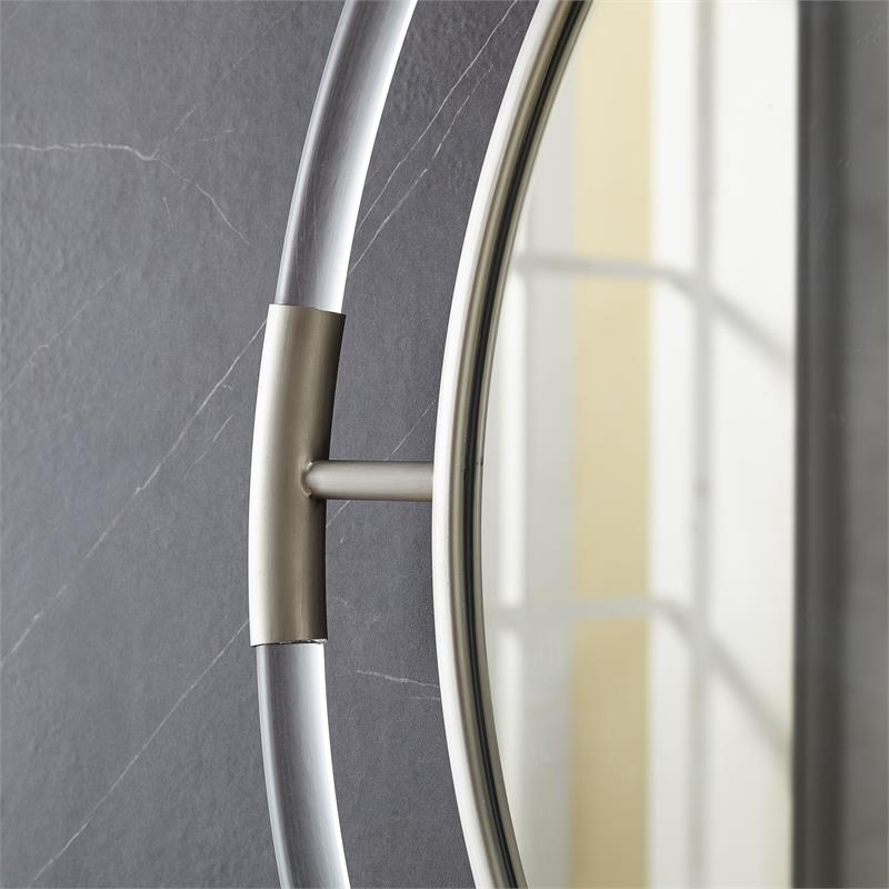 Pemberly Row Contemporary Acrylic/Brushed Silver Round Mirror Mirror