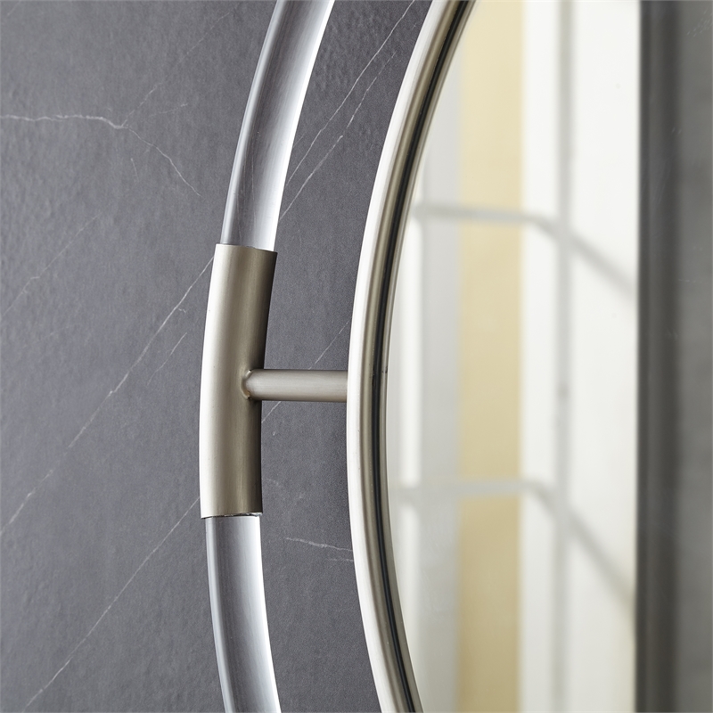 Pemberly Row Contemporary Acrylic/Brushed Silver Round Mirror Mirror