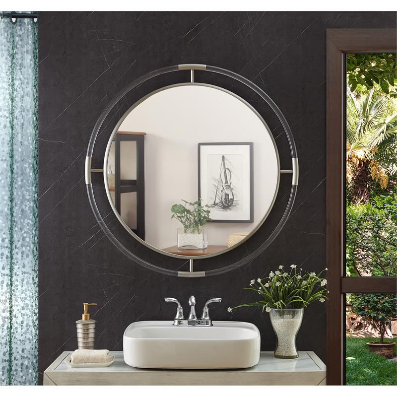 Pemberly Row Contemporary Acrylic/Brushed Silver Round Mirror Mirror