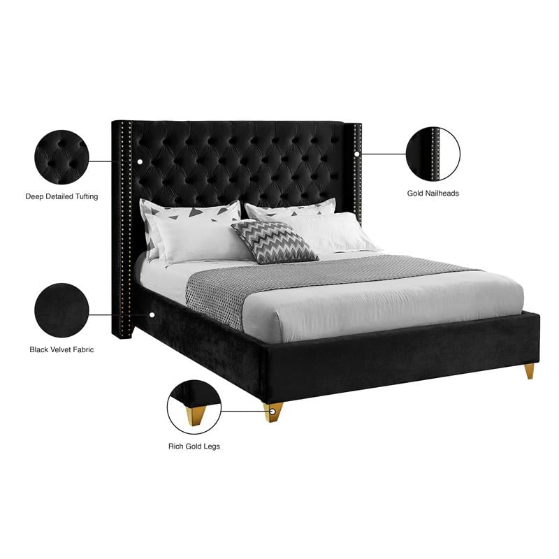 Pemberly Row Contemporary Black Velvet Full Bed - 66