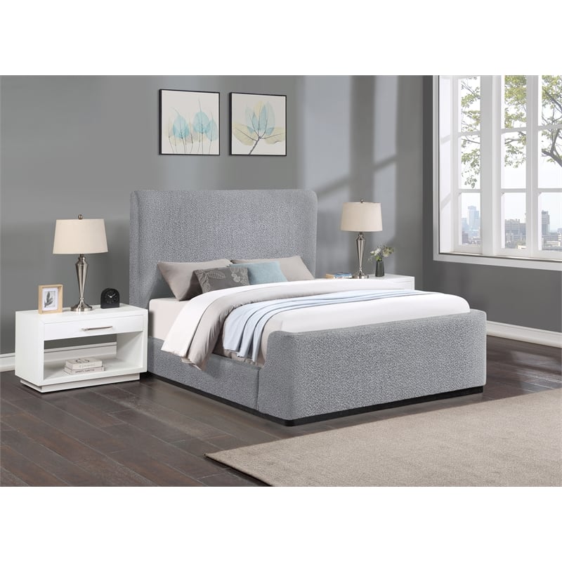 Pemberly Row Contemporary Gray Fabric Queen Bed - 65.5