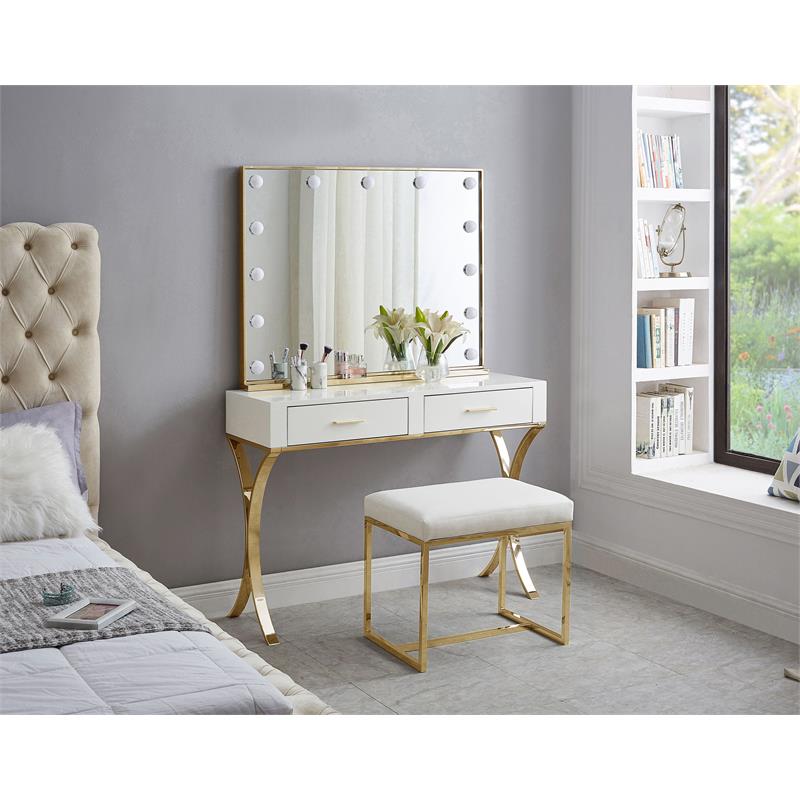 Pemberly Row Contemporary Soft Gold Ottoman / Stool - 22.5