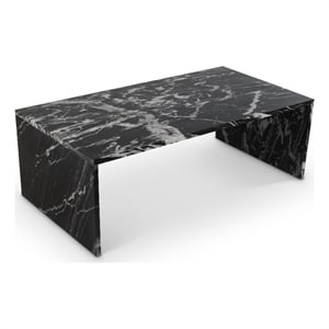 Pemberly Row Contemporary Black Marble Coffee Table - 48&quotW x 24&quotD x 16.5&quotH