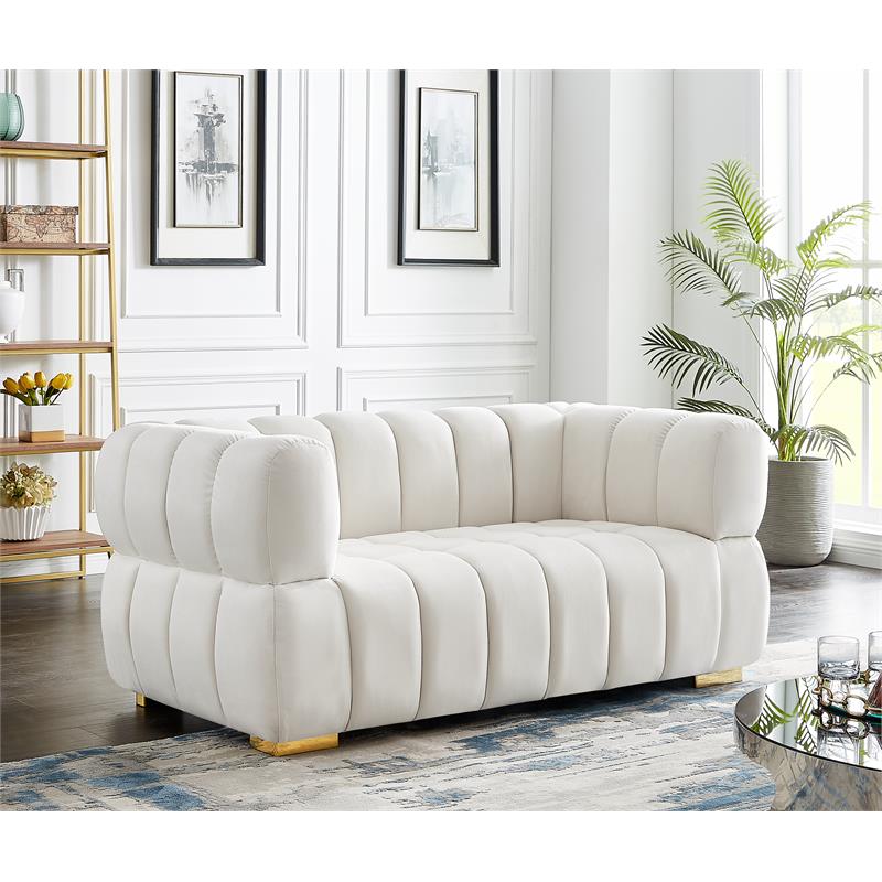 Pemberly Row Contemporary Soft Cream Velvet Loveseat - 68