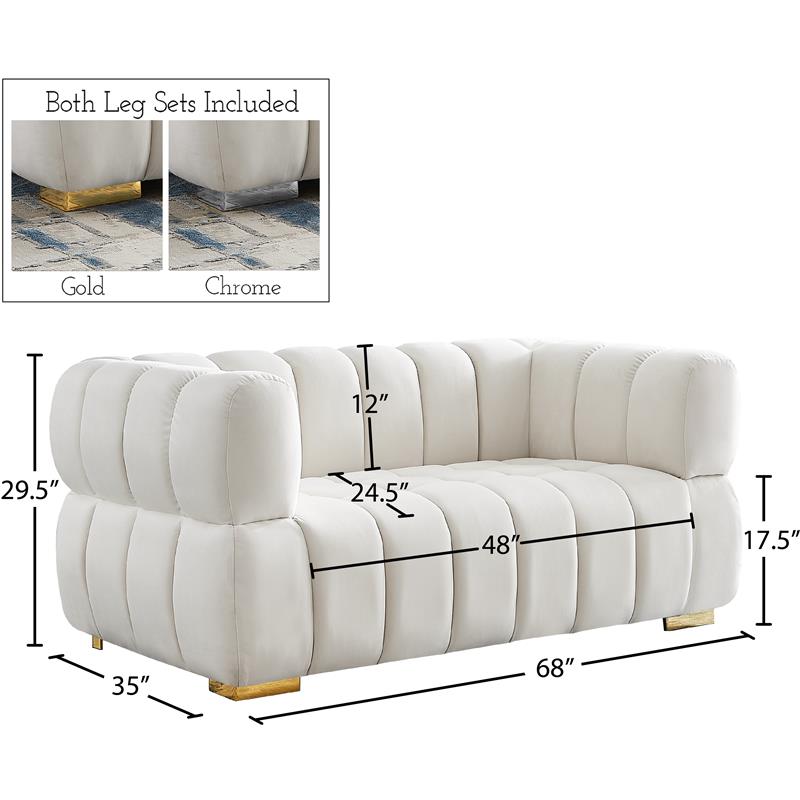 Pemberly Row Contemporary Soft Cream Velvet Loveseat - 68