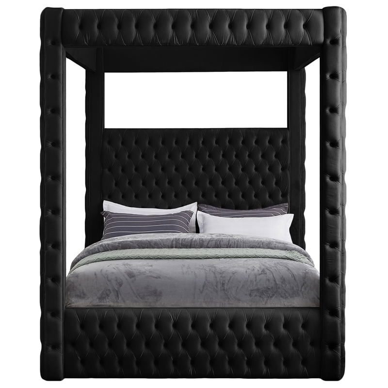 Pemberly Row Contemporary Soft Black Velvet King Bed - 86.5