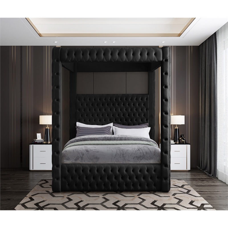 Pemberly Row Contemporary Soft Black Velvet King Bed - 86.5