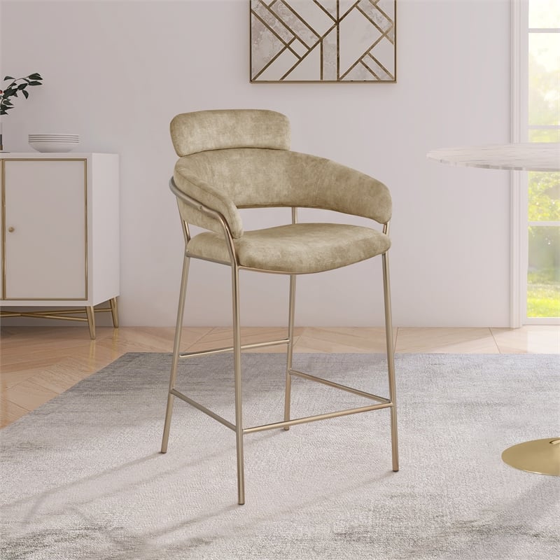 Pemberly Row Contemporary Beige Velvet Counter Stool - 21.5