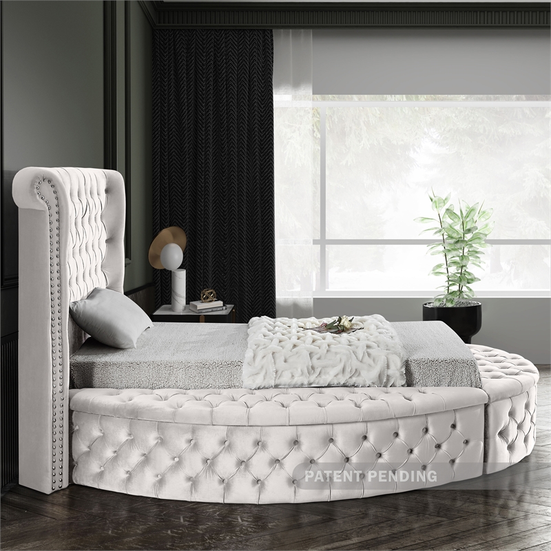 Pemberly Row Contemporary Cream Velvet Twin Round Bed - 71.5