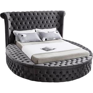Pemberly Row Contemporary Gray Velvet Queen Round Bed - 93.75&quotW x 100.5&quotD x 56&quotH