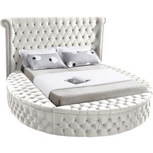 Pemberly Row Modern Cream Velvet Queen Round Bed - 93.75&quotW x 100.5&quotD x 56&quotH