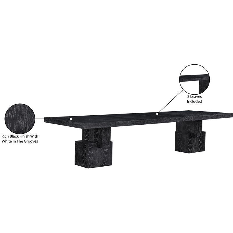 Pemberly Row Mid-Century Black Oak Veneer Dining Table - 96-144
