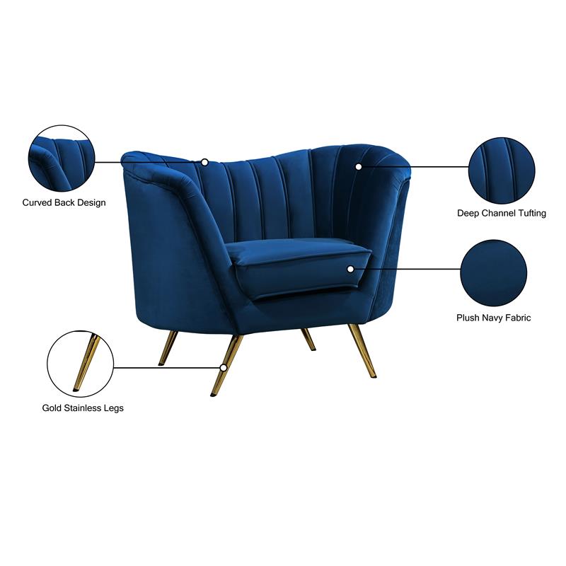 Pemberly Row Contemporary Upholstered Navy Velvet Chair - 43