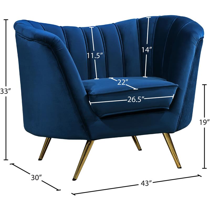 Pemberly Row Contemporary Upholstered Navy Velvet Chair - 43