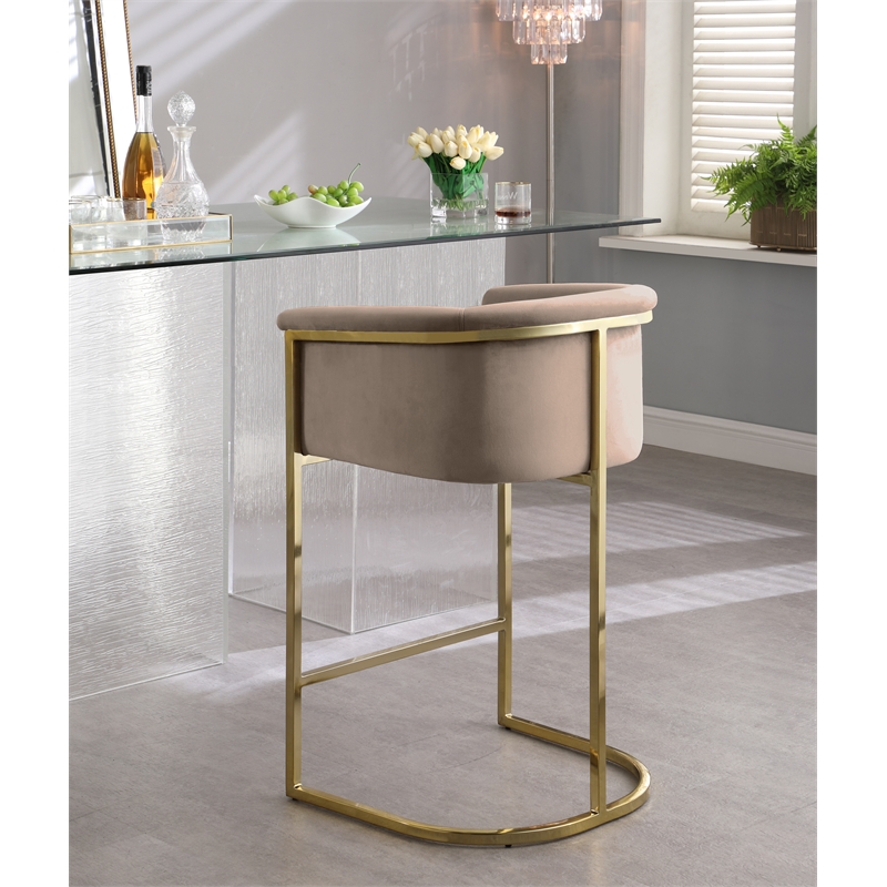 Pemberly Row Contemporary Upholstered Beige Velvet Stool - 23.5