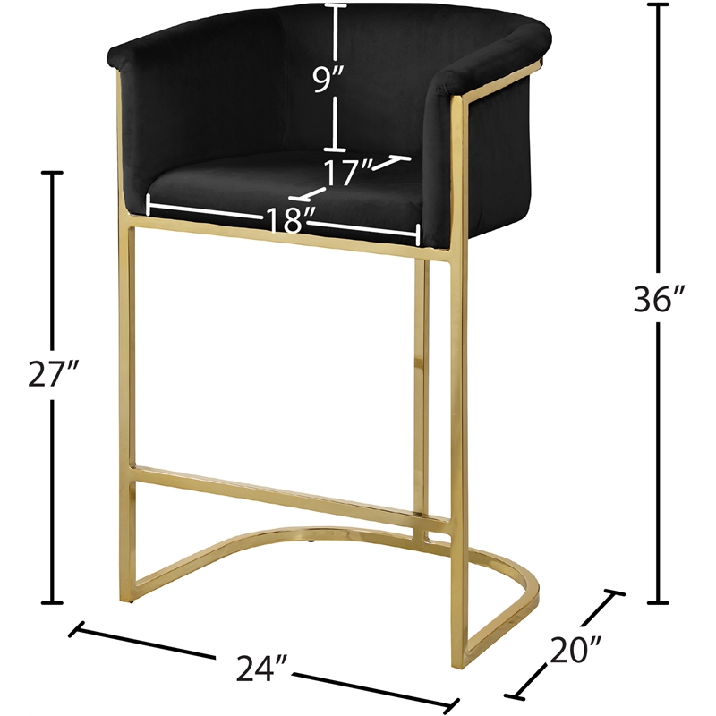 Pemberly Row Contemporary Upholstered Black Velvet Stool - 23.5