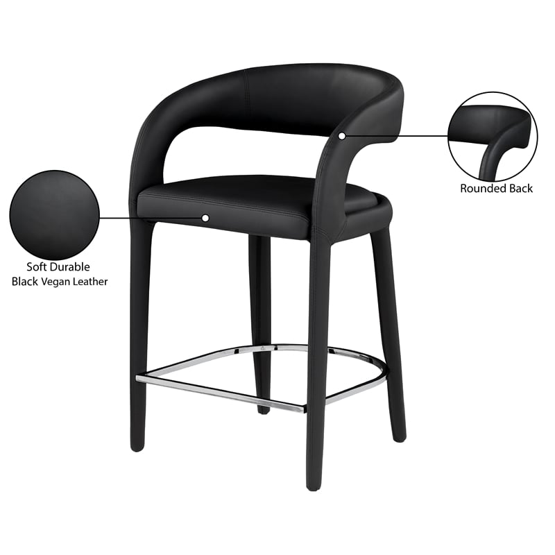 Pemberly Row Modern Soft Black Vegan Leather Stool - 23.5