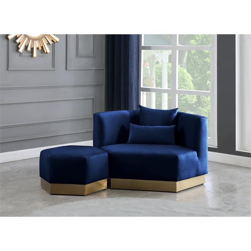 Pemberly Row Modern Upholstered Navy Velvet Ottoman - 26.75