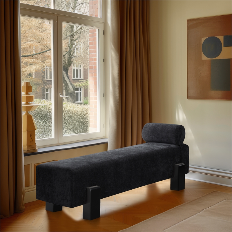 Pemberly Row Mid-Century Soft Black Chenille Fabric Bench - 72