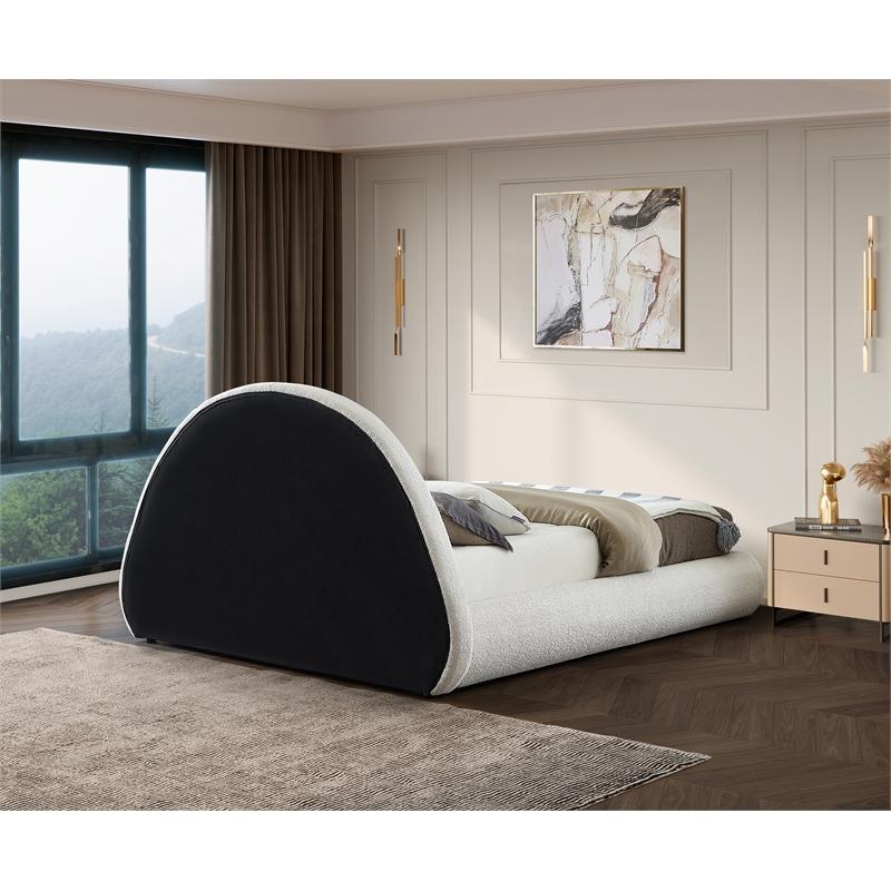 Pemberly Row Modern / Contemporary Soft Cream Teddy Fabric King Bed