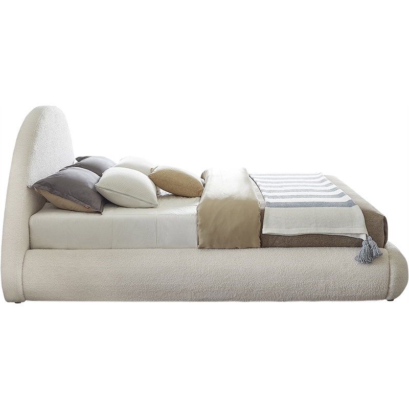 Pemberly Row Modern / Contemporary Soft Cream Teddy Fabric King Bed