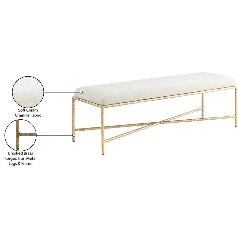 Pemberley Row Chenille Fabric Cream Bench Rectangular Contemporary 54