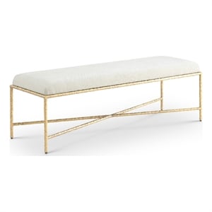 Pemberley Row Chenille Fabric Cream Bench Rectangular Contemporary 54&quot Assembled