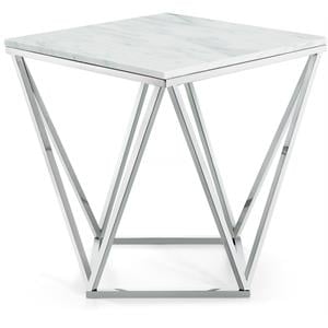 Pemberly Row Contemporary Genuine Marble End Table in Chrome