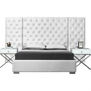 Pemberly Row Modern Solid Wood and Velvet Queen Bed in White