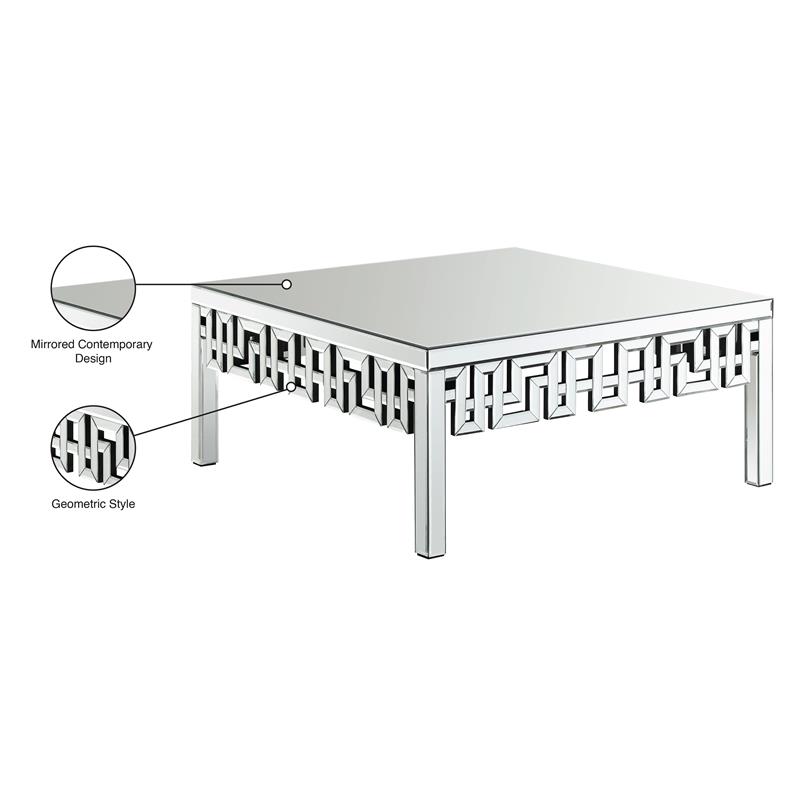 Pemberly Row Modern Mirrored Geometric Designed Coffee Table