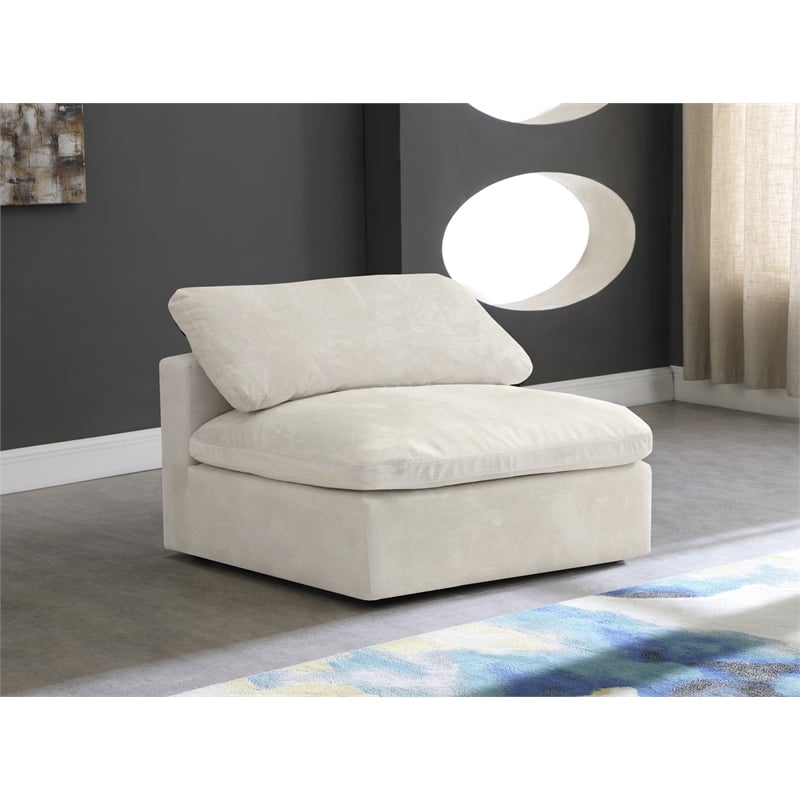 Pemberly Row Contemporary Cream Velvet Modular Armless Chair