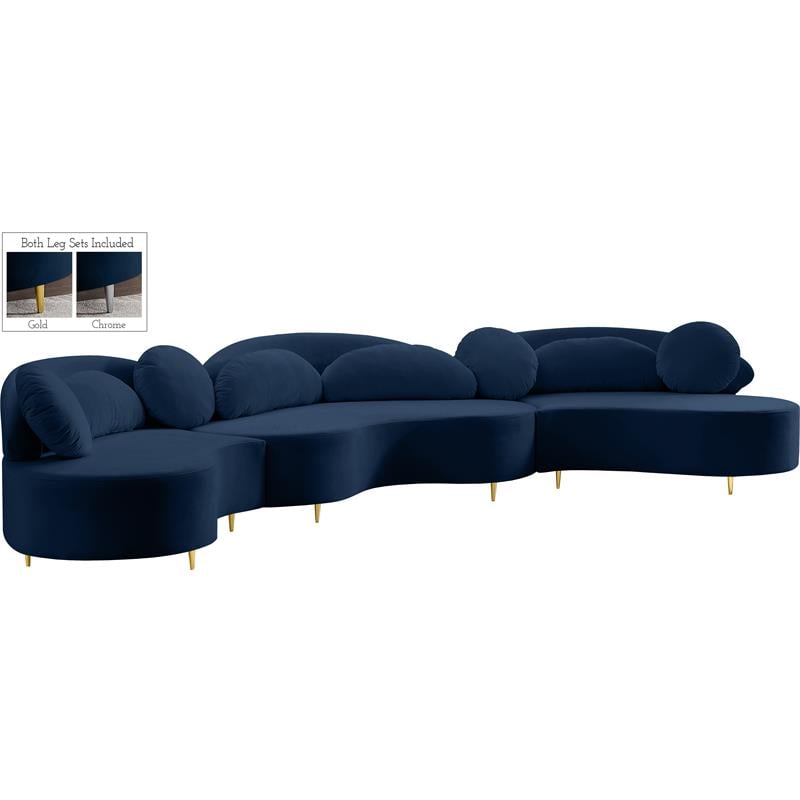 Pemberly Row Contemporary Soft Navy Velvet 3-Piece Sectional
